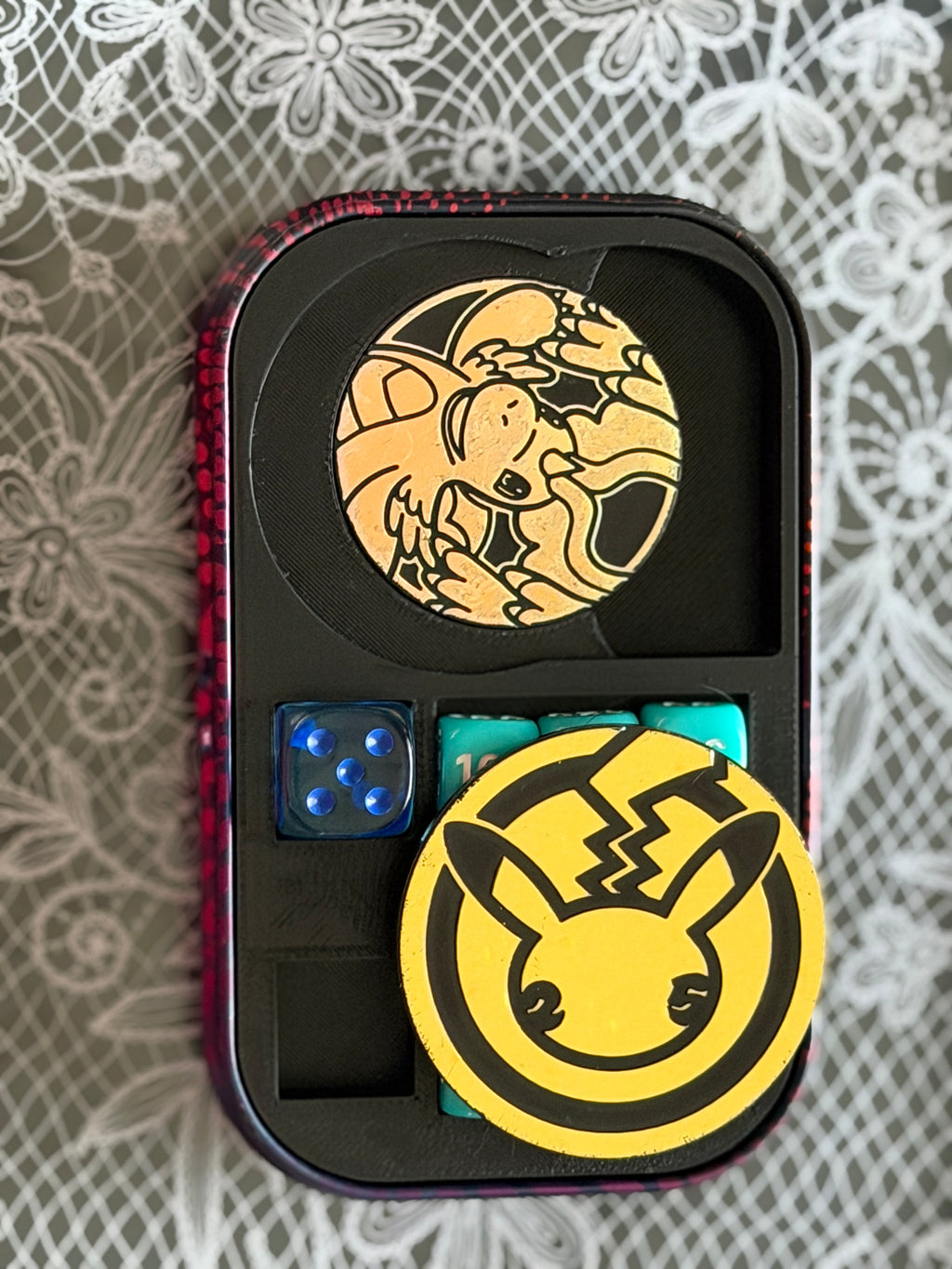 Mini Tin Organizer & Travel Case for Pokemon TCG | Dice Coin Storage | Optional Ability Markers