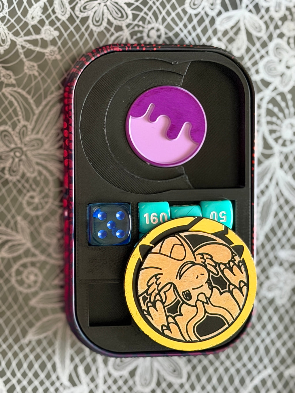 Mini Tin Organizer & Travel Case for Pokemon TCG | Dice Coin Storage | Optional Ability Markers