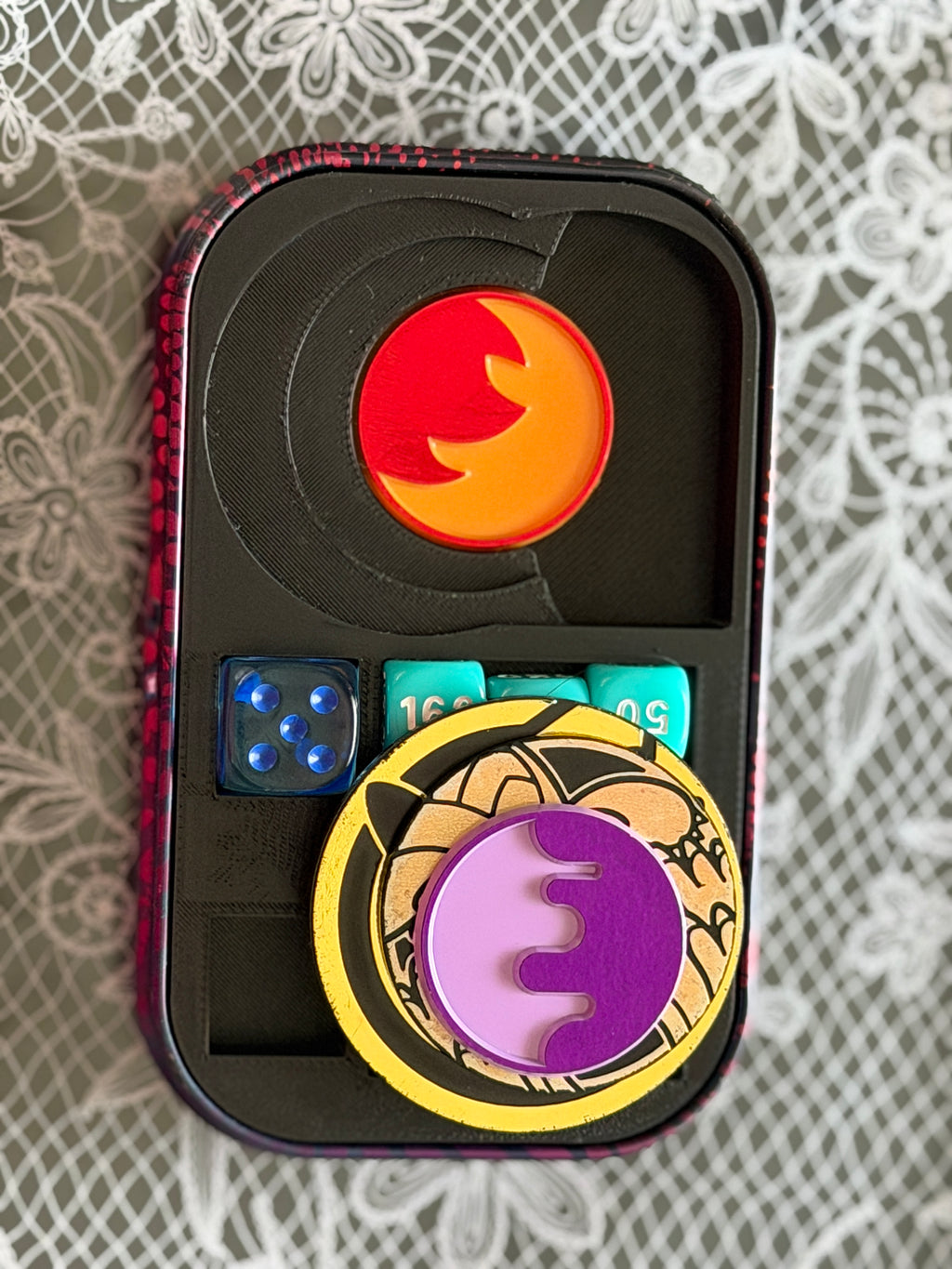 Mini Tin Organizer & Travel Case for Pokemon TCG | Dice Coin Storage | Optional Ability Markers