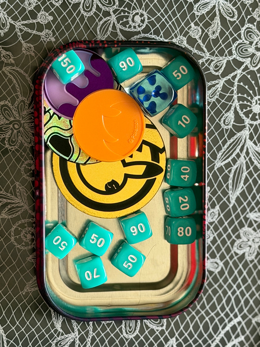 Mini Tin Organizer & Travel Case for Pokemon TCG | Dice Coin Storage | Optional Ability Markers
